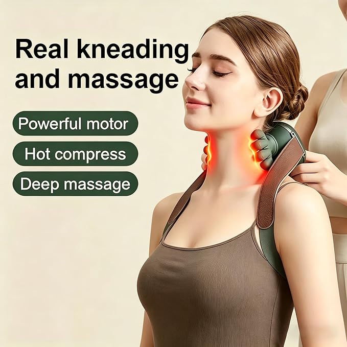 Bionic Hand Neck and Shoulder Massager with Heat, Shiatsu Kneading Trapezius Muscle Massager, Cordless Portable Full Body Massage Device, Gift for Office Workers & Parents