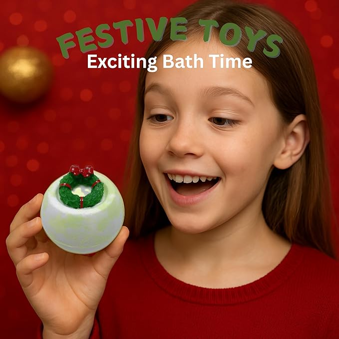 EvolutionUSA 12 Christmas Bath Bombs for Kids - Holiday Bath Bombs with Surprise Inside, Perfect Christmas Stocking Stuffers or Festive Holiday Bathombs Set, Natural & Hypoallergenic Bath Ball Set