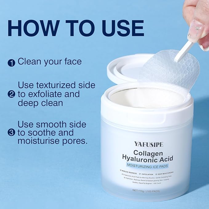 3% Hyaluronic Acid Collagen Peptide Toner Pad, Hyaluronic Acid Toners Facial Pads Jelly Pad for Face Hydrating Facial Treatment Toner Cotton Wipe for Women Smoothing All Skin Types 100 Pads