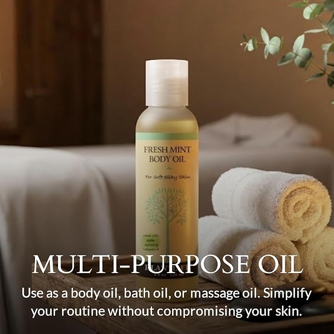 Plantlife Fresh Mint Body Oil - Moisturizing Natural Body Oil for All Skin Types - Nourishing Dry Skin and Making It Feel Soft and Silky for Women & Men - Bath, Body & Massage Oil - 4oz