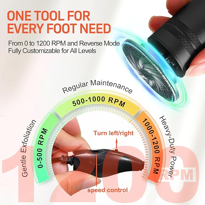 PowerPro Electric Foot Callus Remover,36W Professional 1200rpm Heavy Duty Metal Grinder for Dead Skin Automatic Foot Sander with 60pcs Sandpaper Pads for Home Use Pedicure Tool(Black)