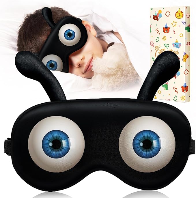 Miss Adola Sleep Mask for Kids - Valentines Gift for Kids Cute Silk Eye Cover for Sleeping Soft Kawaii Eyeshade Animal Eye Blindfold with Adjustable Strap for Boys Teens, Eyeball