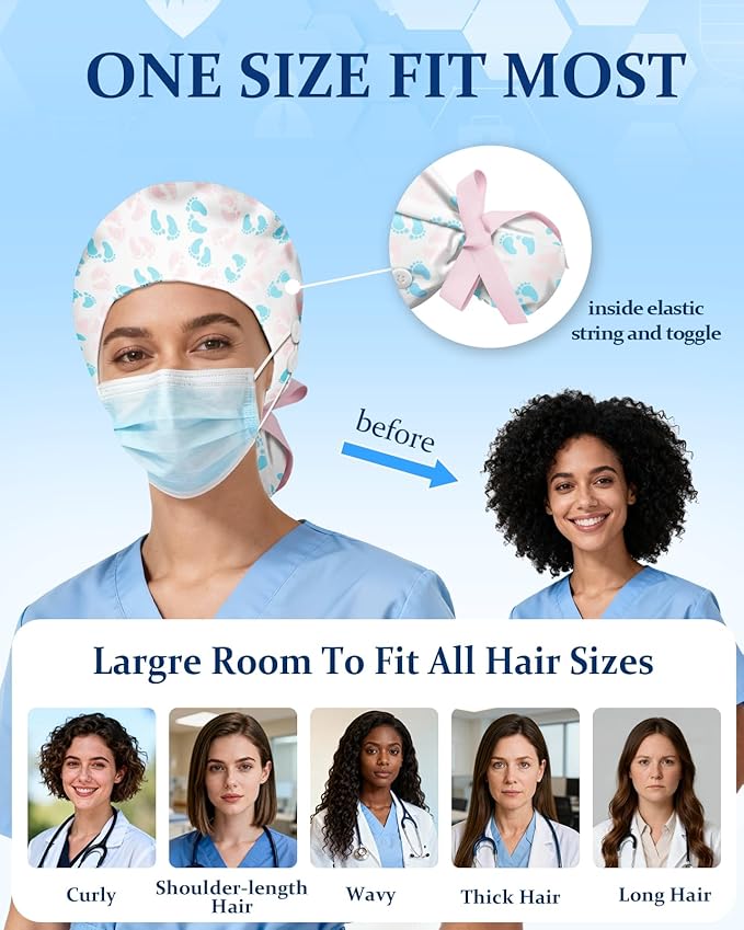 Plifal 100% Cotton Scrub Cap with Buttons-Nurse Cap with Sweatband for Women, Adjustable Working Hat,Satin Lined or Unlined
