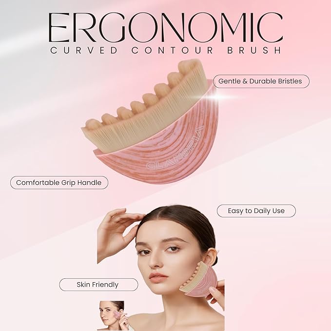 3 in 1 Lymphatic Contour Face Brush – Face Brush for Lymphatic Drainage with Soft Bristles & Plastic Handle, 2 Gua Sha Tools for Facial Sculpting, Jawline, Double Chin & Depuffing