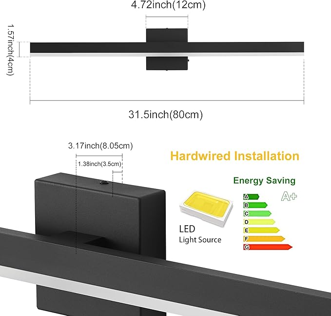 Black Bathroom Vanity Light 31.5 inch, 26W Dimmable 5CCT LED Modern Bathroom Light Fixture Over Mirror - ETL Certificated