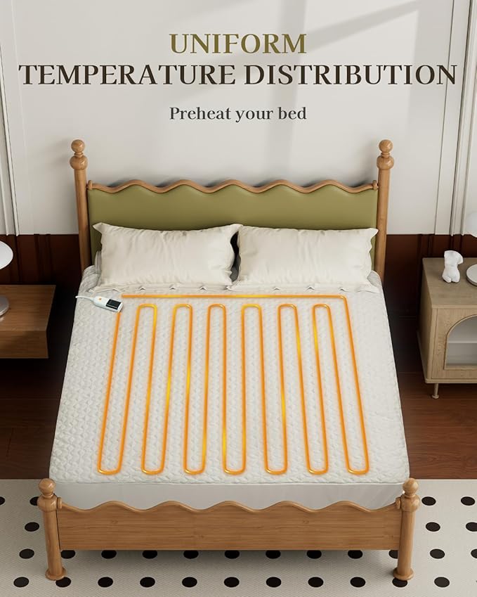 Gotcozy Heated Mattress Pad Twin XL Size - Electric Mattress Pad Fit up to 15‘’ with 6 Heat Setting & 10 Hour Auto Off ETL Certified Machine Washable(White)