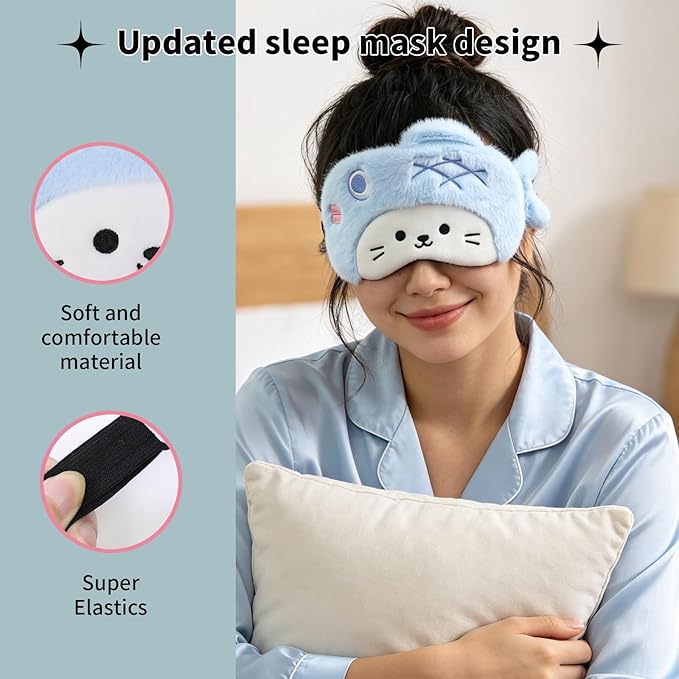 PERFECTSIGHT Sleep Eye Masks, Cute Sleep Eye Cover Lightweight Adjustable Eyeshade Mask Cover for Women Men Sleep Travel Nap, Blue Fish