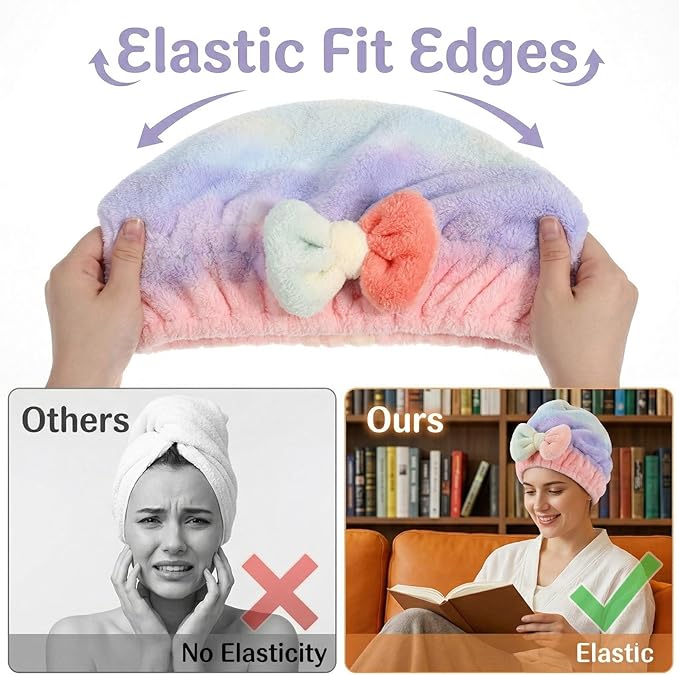 2 Pcs Ultra Absorbent Microfiber Hair Towel Wrap, Bow Tie Design Hair Drying Caps Quick Dry Hair Towel for Women Girls Long Curly Hair (Gradient)