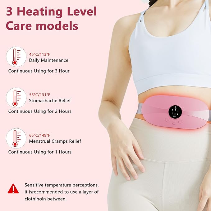 HOTBAG Heating Pad for Period Cramps Portable Cordless 3S Fast Period Heating Pad Cramp Relief with 3 Heat Levels and 3 Massage Modes Menstrual Electric Waist Wrap Belt for Pain Relief Gifts for Her