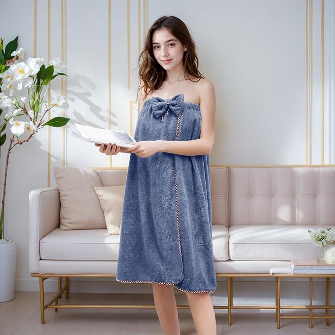GOSCHE Bath Towel Wrap for Women - Adjustable Shower Wrap Towel with Home Hotel Bath Towel Nightgown for Sauna Beach Pool Gym Travel - Dark Blue XL