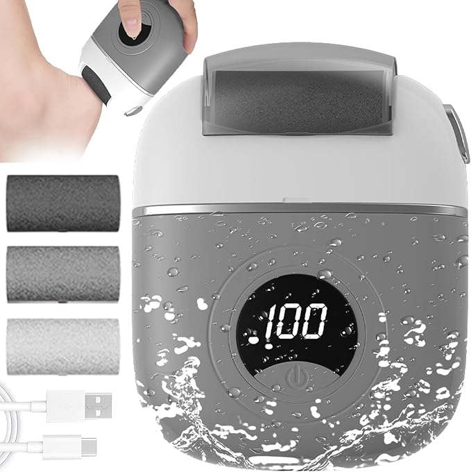 Callus Remover Foot File,Electric Foot File Grinding Machine Foot Repair and Grinding Device,Upgrade Digital Display Electric Foot Exfoliating Scrubber with 3Grinding Heads 2Speeds (Grey)
