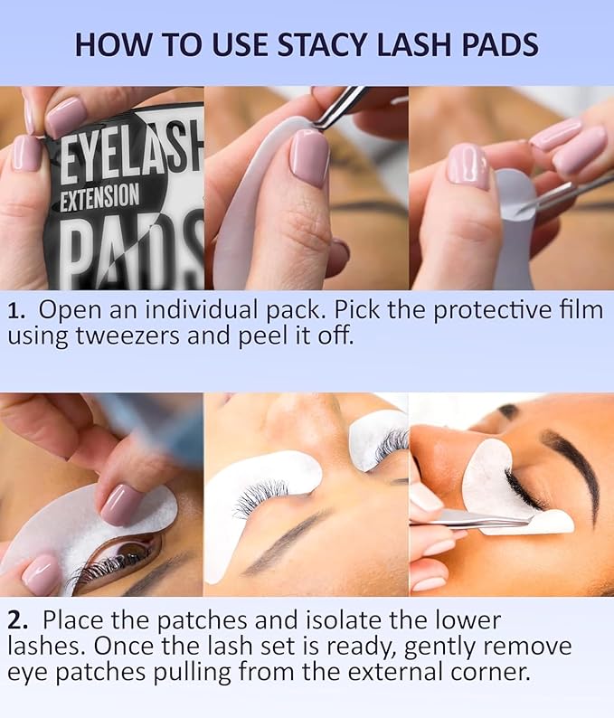 STACY LASH 100 Pairs Set Under Eye Gel Pads for Eyelash Extension - Lint Free Patches with Vitamin C and Aloe Vera Lash Supplies and Beauty tools - Hydrogel Eye Pads - Skin Moisturizes