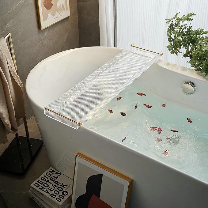 Bathtub Caddy Tray for Luxury Bathroom Bath tub Table Caddy Tray Shelf for Shower with Gold Handles fits All bathtubs
