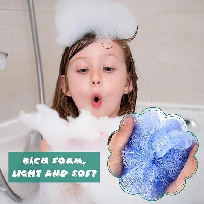 Siifert 50 Pieces Bath Sponge Shower Loofahs Bulk Bath Luffas Exfoliating Body Scrubber Pack Colorful Mesh Balls Travel Cleaning Wash Puff Bathing Accessories for Kids Women Men Body Wash, 6 Colors