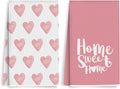 2PCS Pink Heart Love Home Sweet Home Valentine's Kitchen Towels, Valentines Day Decor for Couples, Reusable Absorbent Waffle Weave Dish Tea Towels for Cleaning Cooking, Microfiber Kitchen Towel