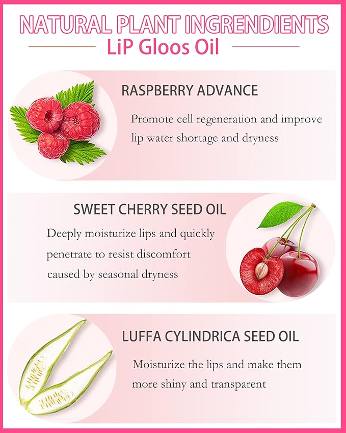 Hydrating Plumping Lip Glow Oil,Shine Tinted Lip Gloss,Glow Reviver Lip Oil,Long Lasting Moisturizing Clear Lip Plumper Oil Tint for Lip Care Dry Lips,Christmas Makeup Gift ( (#007 Raspberry Red)