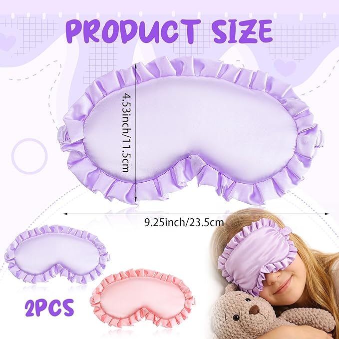 2 Pcs Silk Eye Mask with Adjustable Strap, Ultra Soft Sleep Mask Eye Cover, Skin-Friendly Masks Blackout Blindfold, Reduces Puffy Eyes Travel Gifts, Pink Purple