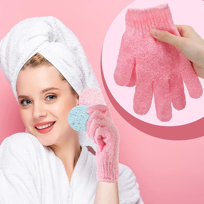 Tegeme 50 Pcs Exfoliating Gloves for Body, Double Sided Exfoliating Bath Shower Gloves for Women Deep Clean Skin for Spa Massage Beauty Skin Shower Scrubber Bathing Accessories(13 Colors)