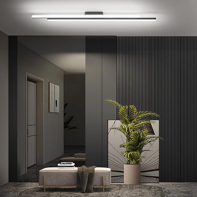 Ralbay 48" Matte Black Vanity Lights 48W Frosted Aluminum Modern LED Black Bathroom Vanity Light Fixtures Over Long Mirror LED Modern Bath Lighting 6000K White Light