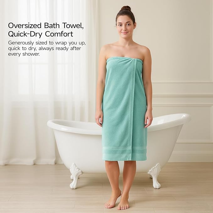 REDKISS 100% Cotton Bath Towels Set of 2, Extra Large Bath Sheets 35 X 70 Inches, 800G, Quick Dry, Ultra Soft & Super Absorbent Bathroom Towel Sets for Bathroom, Gym, Spa, Pool & Hotel, Blue