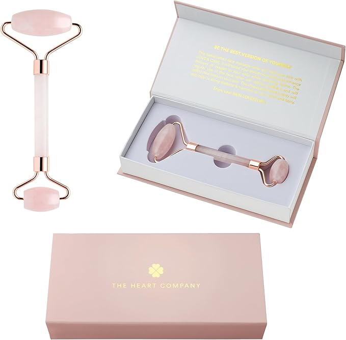 THE HEART COMPANY | Premium Rose Quartz Face Roller | Face Roller Skin Care Tool | Facial Roller Massager | Natural Crystal Facial Roller for Aging Skin | Pink Stone Roller for face, Eyes and Neck