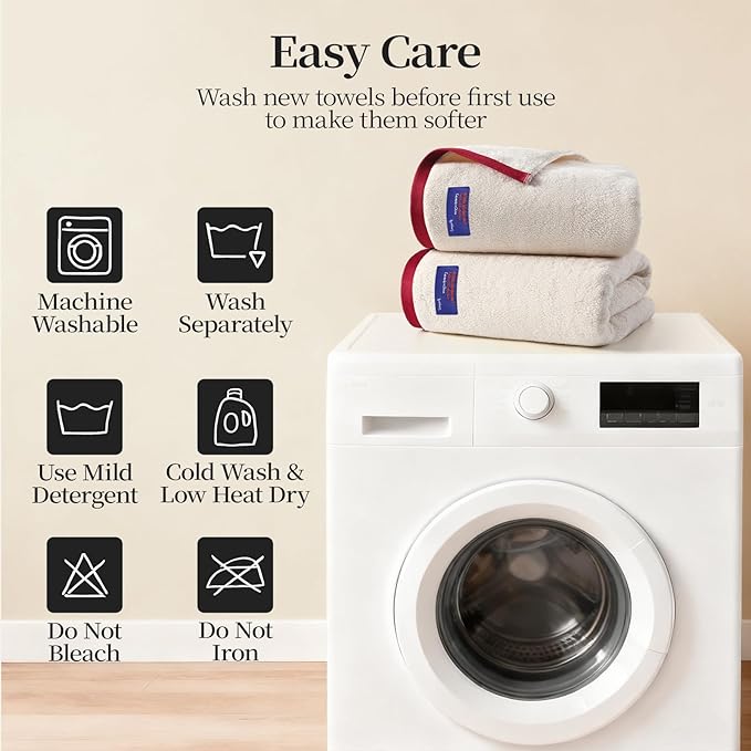 REDKISS 100% Cotton 2 Pack Luxury Bath Towels 27 x 54 Inches, Oversized Bath Towel Set, 600 GSM Ultra Soft Highly Absorbent Quick Drying Towels for Bathroom, Gym, Spa, Hotel, Beige Brown