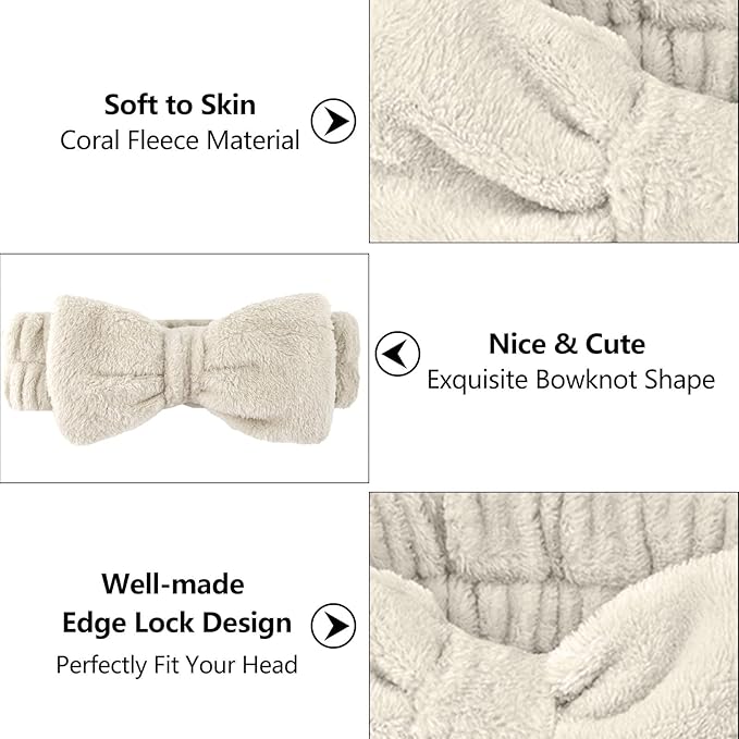 Ondder Spa Terry Cloth Headbands - 8 Pcs Cute Makeup Bow Headbands for Women, Skincare and Face Washing