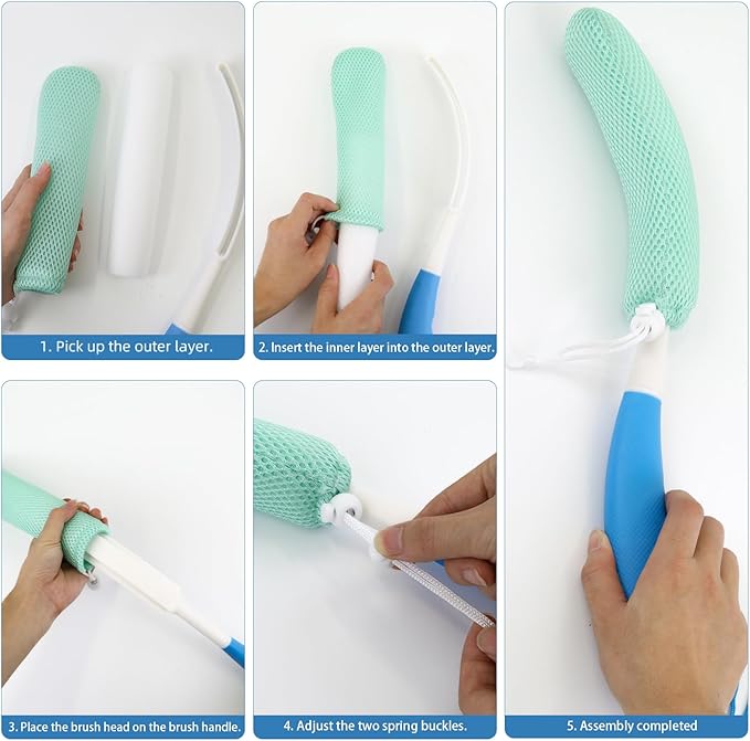 Back Scrubber for Shower，Mesh Sponge Body Shower Brush with Long Handle for Use in Shower Back Scrubber,Back Scrub for Exfoliating Body Scrubber or Shower Brush (Green and Green)