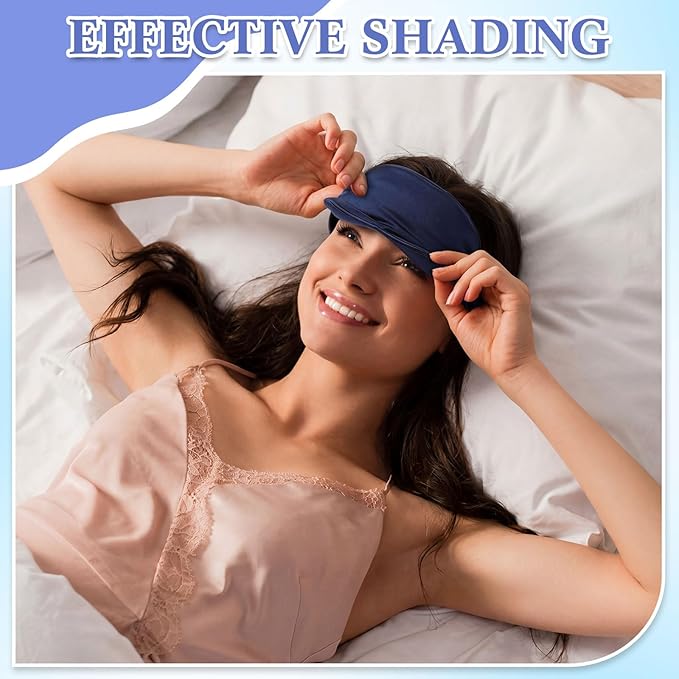 Cutecrop 12 Pcs Silk Sleep Masks Soft Satin Eye Masks with Adjustable Elastic Strap for Sleeping Comfortable Blindfold Eyeshade for Women Men Nap Night Travel Gifts (Navy Blue,Black,Pink,Silver)