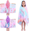 Peryiter 2 Pcs Mermaid Hooded Beach Towel Quick Dry Towels Swimming Bath Shower Pool Travel Trips Vacations Absorbent Soft Beach Blanket