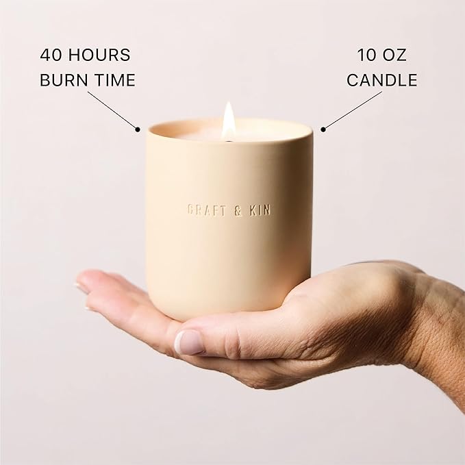 Craft & Kin Scented Candles | Soy Blend with Cotton Wick | Long-Lasting Holiday Candle, 40-Hour Burn | Ceramic Jar, Perfect & Winter Candles Home Scent (10 oz, Neroli & Jasmine)