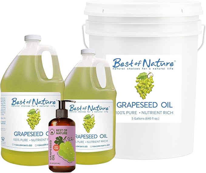 Best of Nature 100% Pure Grapeseed Oil - Unscented, Lightweight, Non-Greasy Moisturizer for Hair, Skin, Face & Aromatherapy, Carrier Oil for Essential Oils, Half Gallon (64 fl oz)