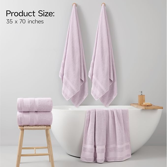 REDKISS 100% Cotton Bath Towels Set of 2, Extra Large Bath Sheets 35 X 70 Inches, 800G, Quick Dry, Ultra Soft & Super Absorbent Bathroom Towel Sets for Bathroom, Gym, Spa, Pool & Hotel, Purple