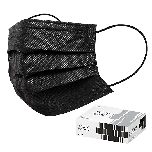 CSD Colo 30 Pcs Black Disposable Face Masks, 3 Ply Adult Mask with Elastic Ear Loop, Nose Bridge Clip, Breathable Comfortable Mask Great for Indoor, Outdoors Use (Cool Black)
