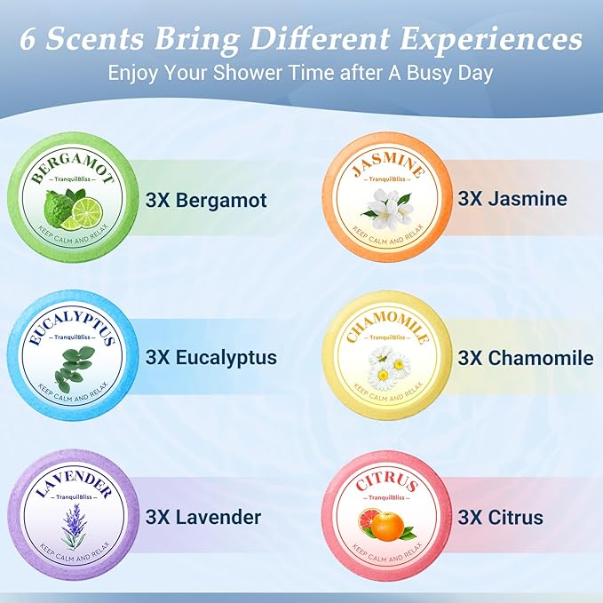 TranquilBliss Shower Steamers, 18 PCS Set, Self Care Relaxation Shower Tablets with Shea Butter, Shower Bombs, Christmas Gift Ideas for Mother's Day, Women, Wife