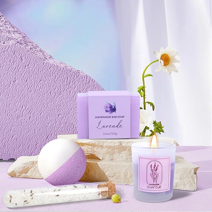 Mothers Day Gifts for Mom, Spa Baskets for Women, Birthday Gifts for Women, Lavender Gift Set, Relaxing Spa Kit Box, Bath and Body Box for Her Mom Wife Sister, Friends, Self Care Gift for Woman