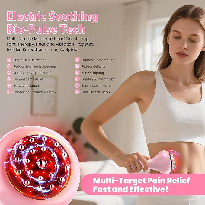 Lymphatic Drainage Massager, Anti Cellulite Massage Tool For Thigh & Belly Stretch Marks & Cellulite Reduction, Handheld Massage tools for Sciatica Nerve, Legs, Arms, Hip, Muscle, Low Back Pain Relief