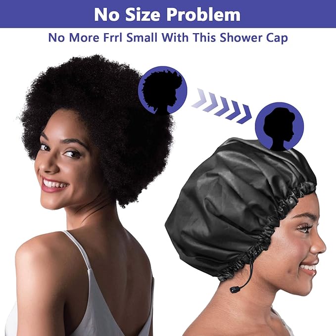 1 PCS Shower Cap, Double Layer & Adjustable Bathing Cap for Shower, Extra Large Reusable Hair Cap for Women, Waterproof Exterior & EVA Lining, Oversized Design for All Hair Lengths/Style