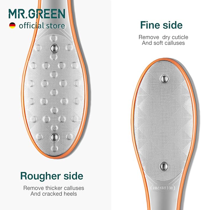 MR.GREEN Foot File Double Sided Pedicure Foot Care Tools Professional Callus Remover Foot Rasp Stainless Steel Foot Scrubber for Feet (Orange)