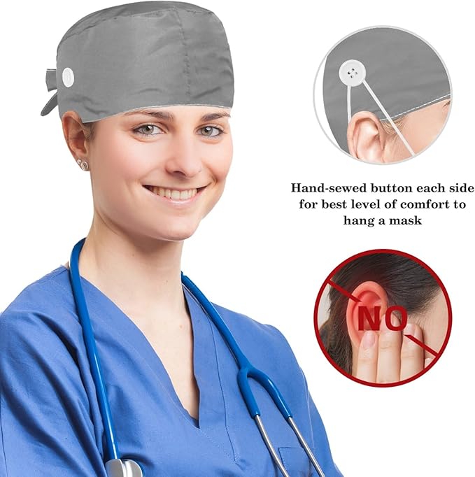 Scrub Cap with Hair Scrunchy, Ponytail Holder Surgical Cap