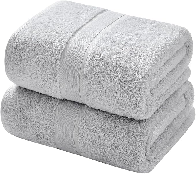 Aibaser Bath Towels - Natural, Ultra Absorbent Towels for Bathroom, Travel, Gym, Shower and Spa (2 Piece Set) (Light Grey, 35 in x 70 in)