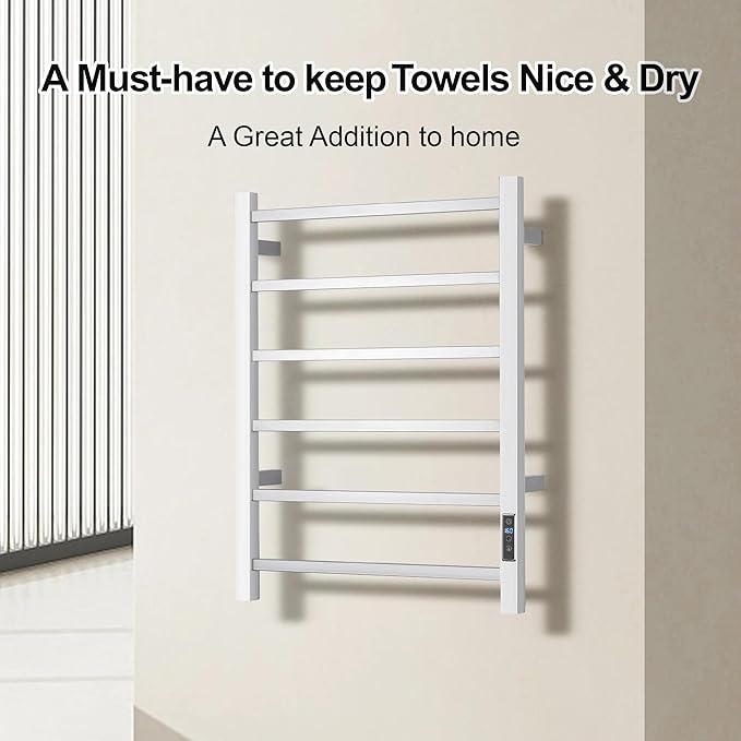 Electric Heated Towel Warmer - Wall Mounted Bathroom Towel Rack, Plug-in Design & Stainless Steel Brushed with Timer & Temperature Control 6 Bar