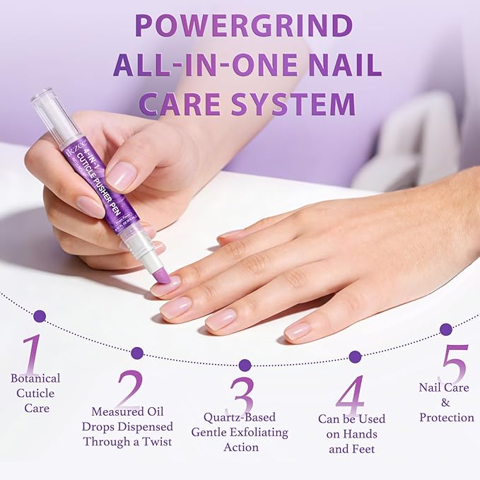 4-in-1 Cuticle Pusher & Oil Pen with Natural Oils, Cuticle Remover, Gentle Exfoliating Treatment, Moisturize, Strengthen & Brighten Nails, Complete Cuticle Care Tool (1)