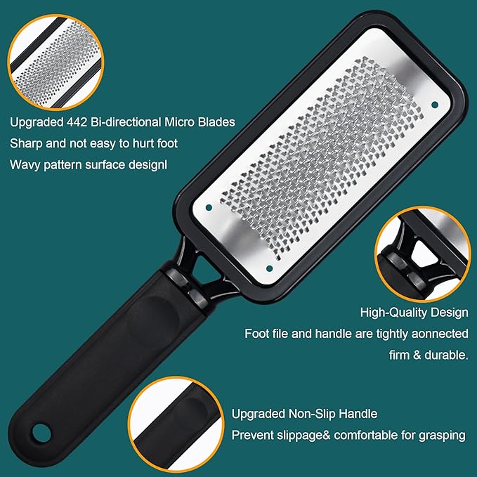 Foot Files Callus Remover 2 Pcs Stainless Steel Professional Pedicure Foot Rasp and Dual Sided Scrubber Foot Care Tools to Removes Hard Skin Corns for Dry and Wet Fee