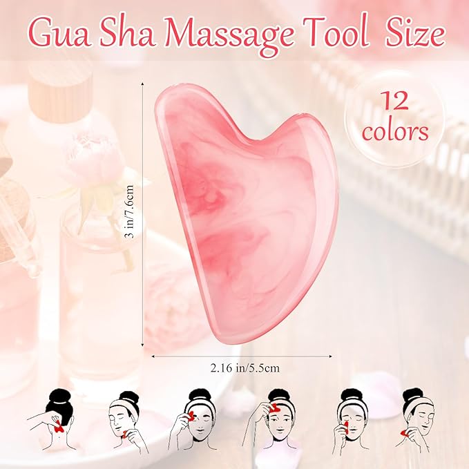 Sherr 12 Pcs Gua Sha Facial Tools Resin Heart Shaped Massage Guasha Tool for Face Guasha Board for Face Body Skin Massage Spa Acupuncture Prevent Wrinkles, 12 Colors(Fresh Color)