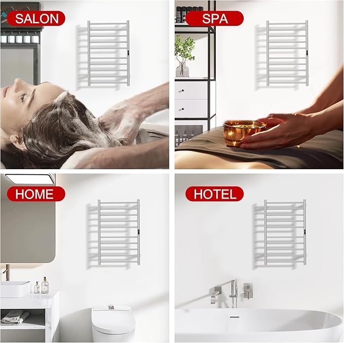 Electric Towel Warmer Rack,Heating Towel Warmer,Timer & Temperature Control,Wall-Mounted Plug-in for Bathroom,Brushed,Stainless Steel,10-Bar(31.5x20.08x4.41in)