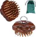 Wooden Massage Massager for Hair Growth,Head Scalp Comb,Manual Body Relax Massage Tool,Hair Brush Massager,Flower Design with Ring (54PCS Thin Tooth)