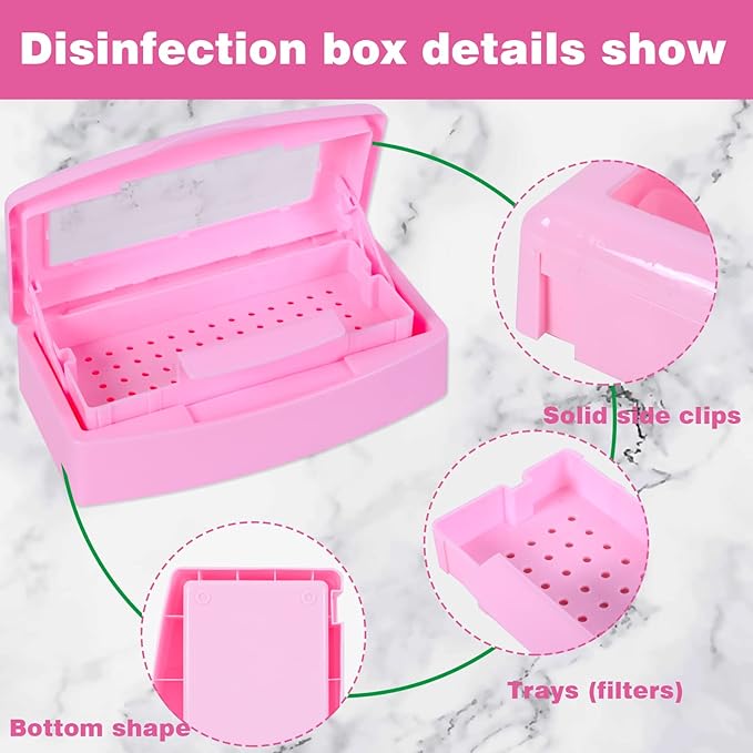 Plastic Sterilizing Tray-Sterilization Tray,Clean Sterilizer Box Storage Organizer for Nail,Tweezers,Hair Salon,Spa & Cutter Manicure Equipment-Clear Lid Pink