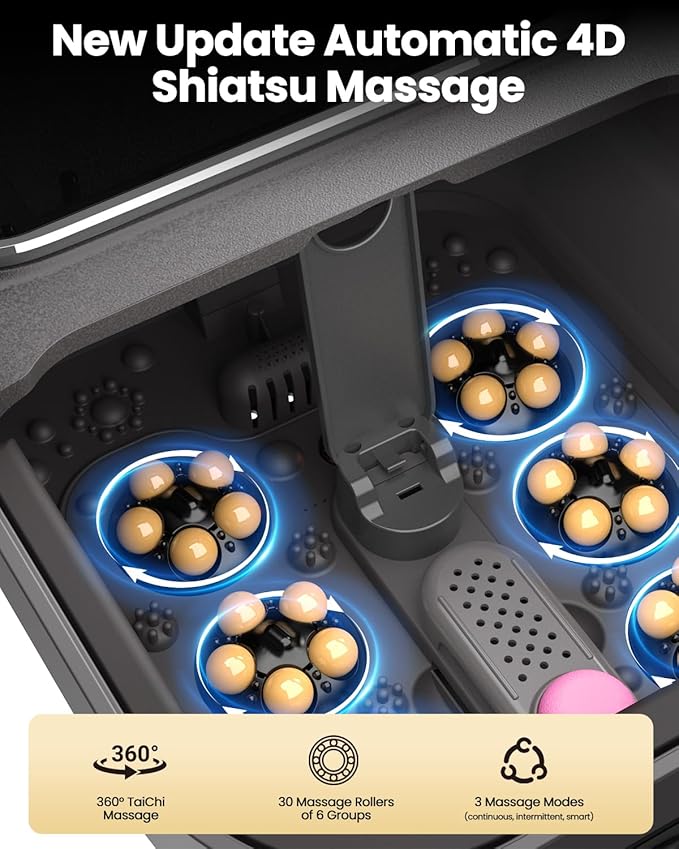 Collapsible Foot Spa with Heat, Electric Foot Bath Massager with Color Touchscreen, 30 Motorized Shiatsu Massage Balls, Temp Control, Bubbles, Remote, Professional Feet Soak Tub for Home