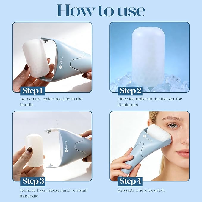 BAIMEI IcyMe Ice Roller for Face and Gua Sha Facial Tool Set, Ice Face Roller Reduces Puffiness Skin Care Tools, Self Care for Women - Bule